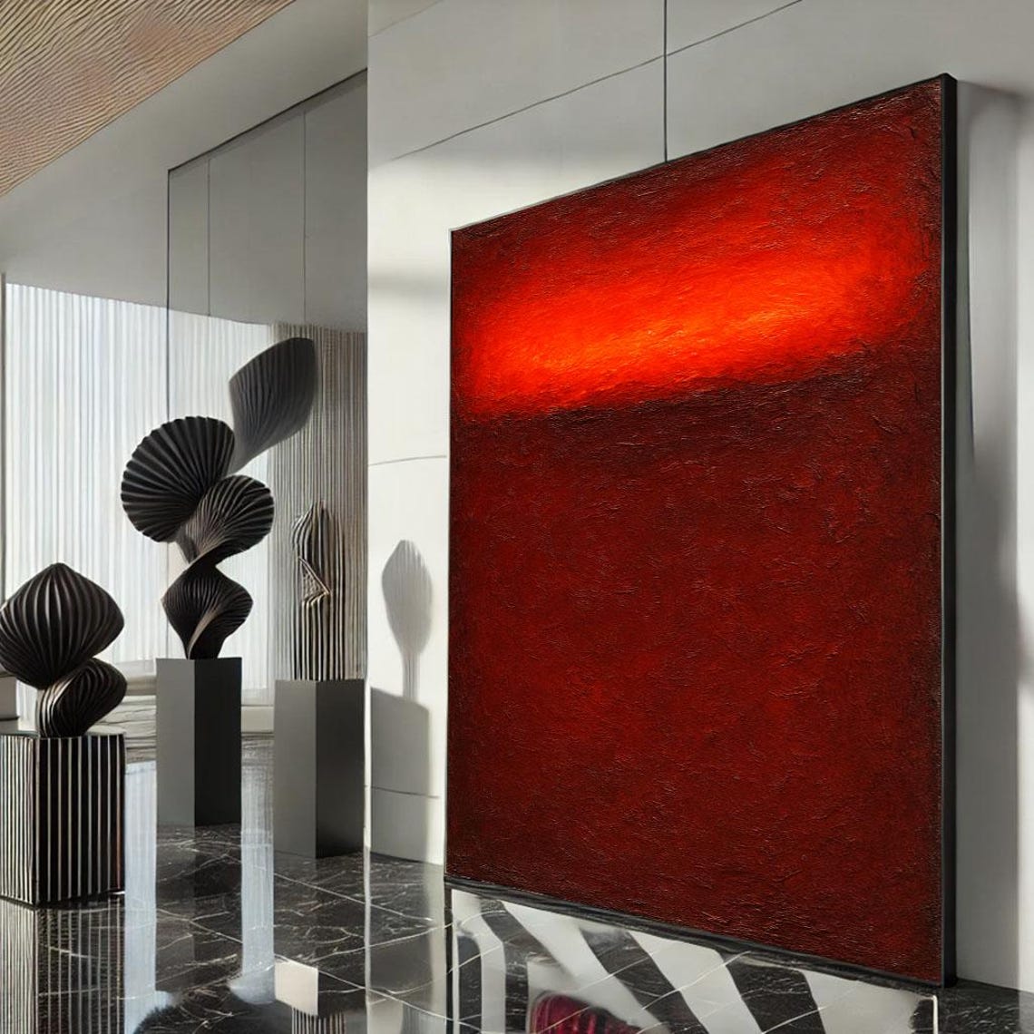 Rothko Style Red Color Field Abstract Glowing Ember Bands Bold Poster
