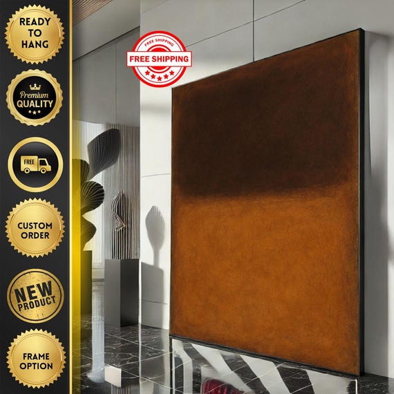 Mark Rothko Inspired Brown Canvas Bold Color Field Painting For Modern Living Room Decor Ready To Hang