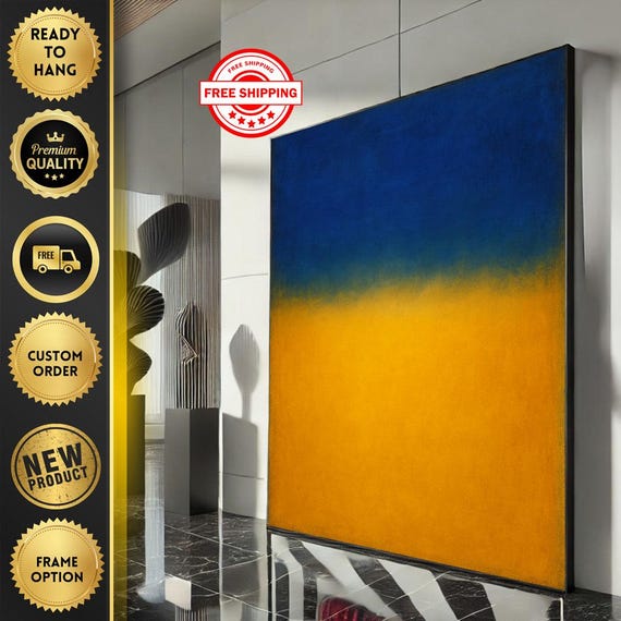 Mark Rothko Inspired Blue And Yellow Canvas Bold Color Field Painting For Modern Living Room Decor Ready To Hang