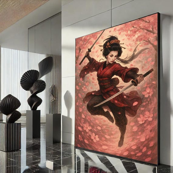 Dynamic Samurai Warrior Canvas Wall Art Print Bold Japanese Style Living Room Decor Statement Piece