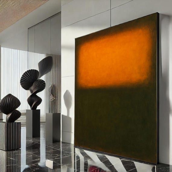 Rothko Style Orange And Green Canvas Bold Color Field Painting Reproduction For Modern Living Room Decor Statement Piece