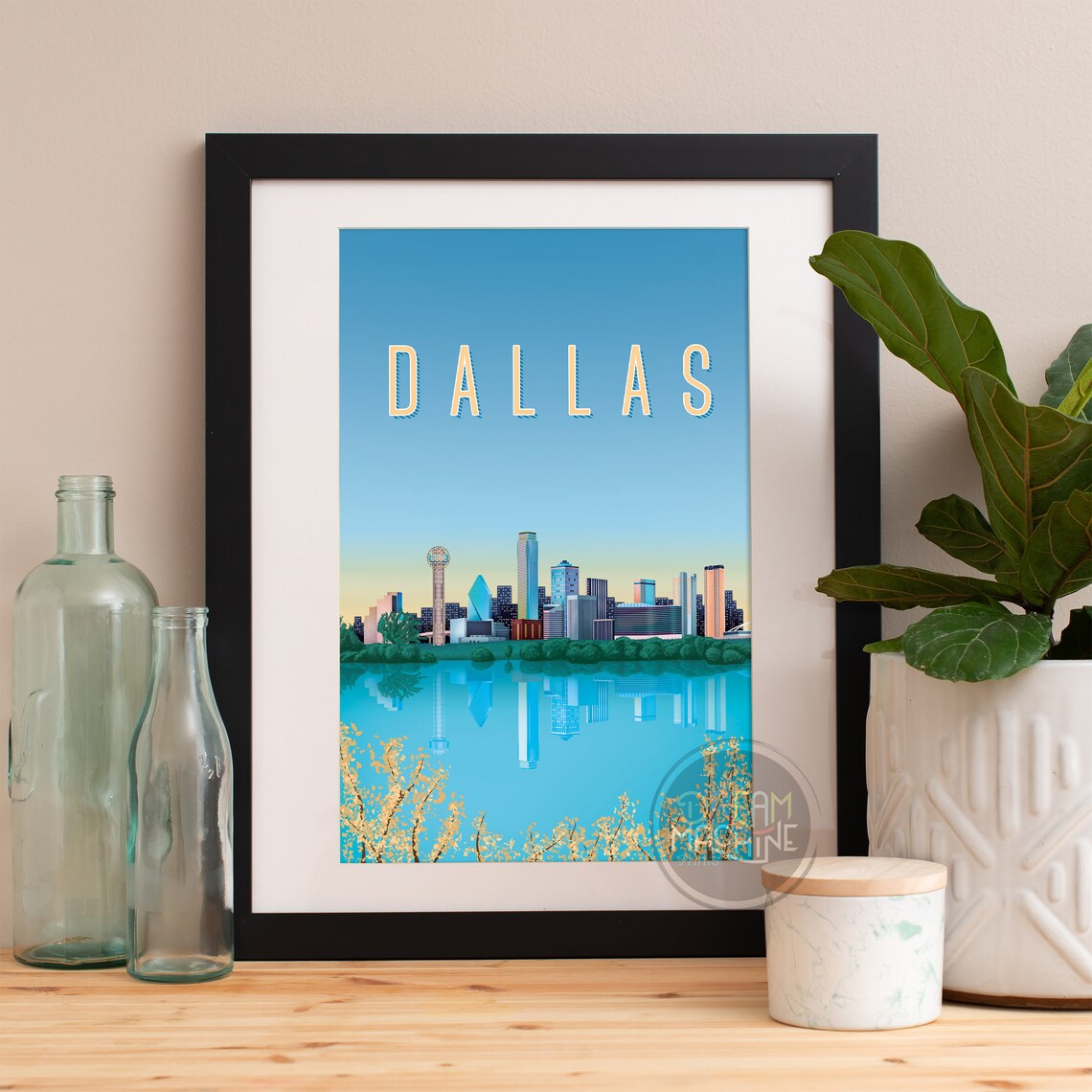 Dallas Skyline Watercolor, Texas Art Print