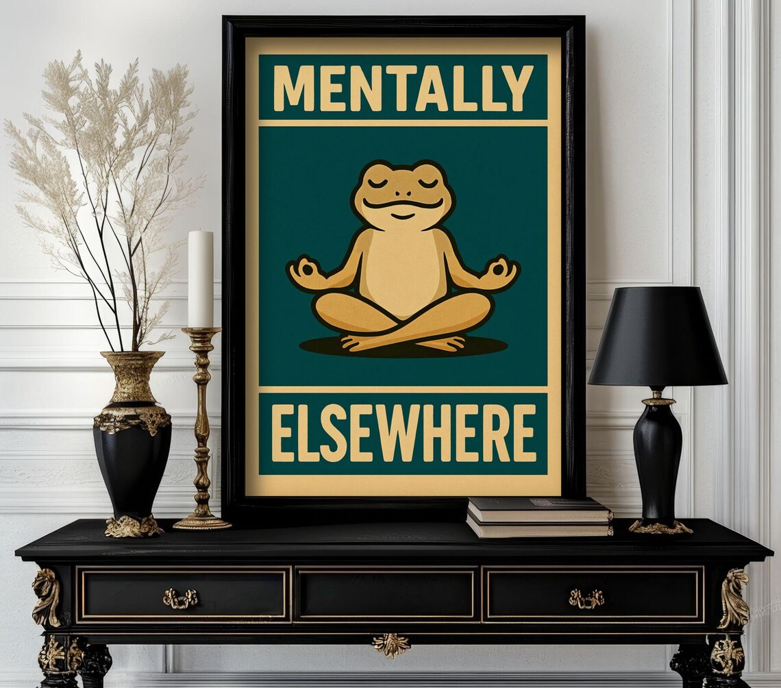 Funny Animal Mentally Elsewhere Retro Wall Art Trending Decor White Elephant Gift Lover Cute Motivational 103