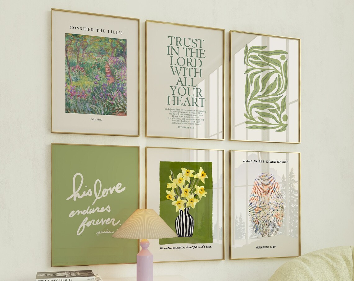 Christian Scripture Gallery Set of Six Floral Verse Art Poster