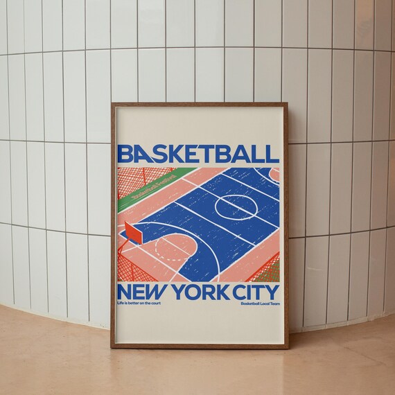 Basketball New York City Retro Court Illustration Festival Street Poster