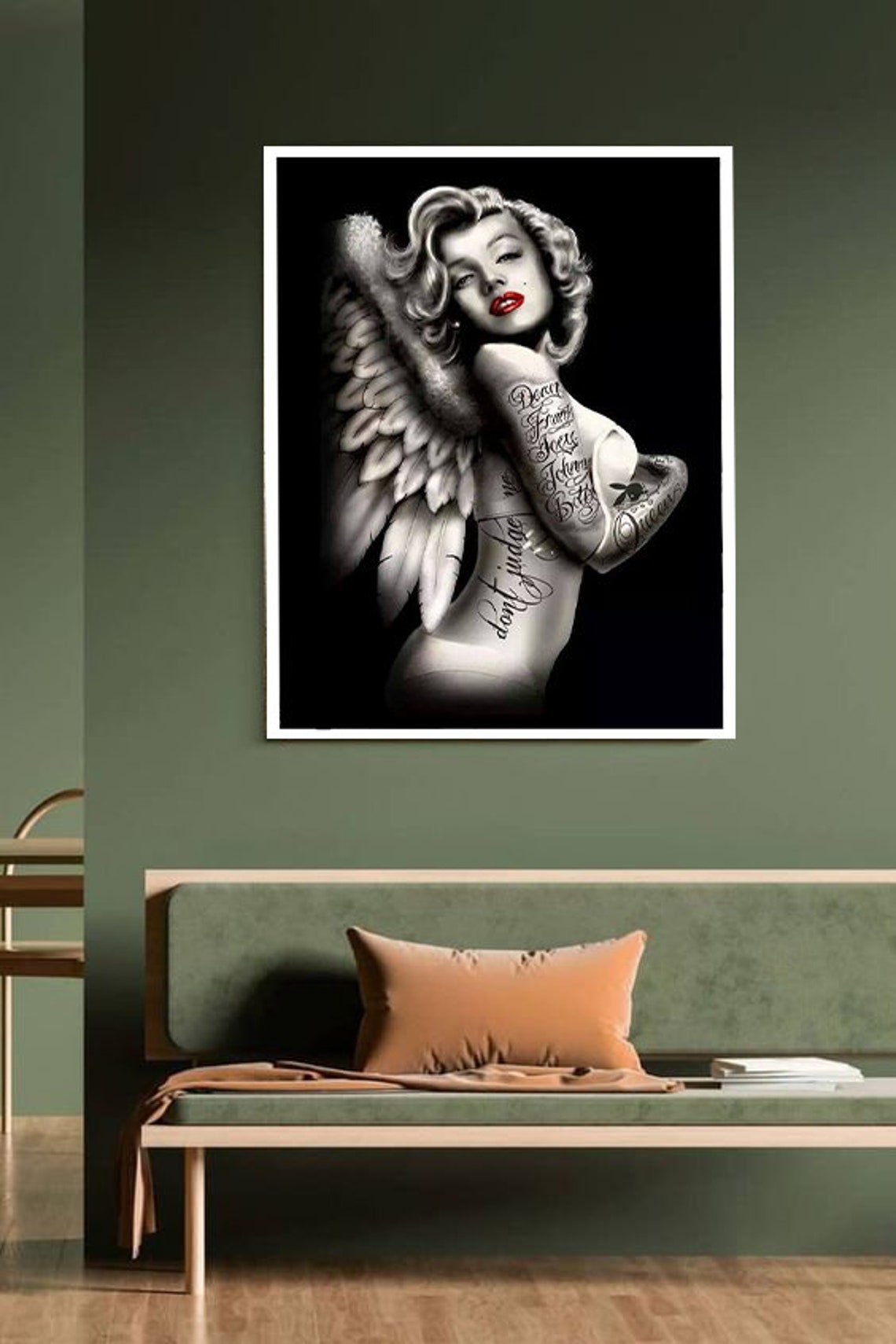 Tattooed Angel Wing Woman Dark Elegant Fantasy Portrait Art Poster - Image 2