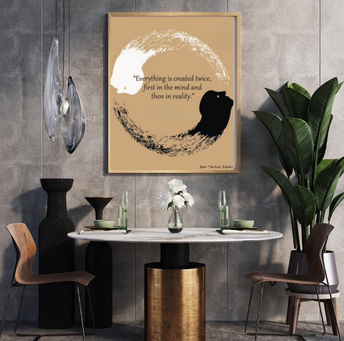 Enso Brushstroke Circle Two Faces Mind Reality Creation Quote Poster
