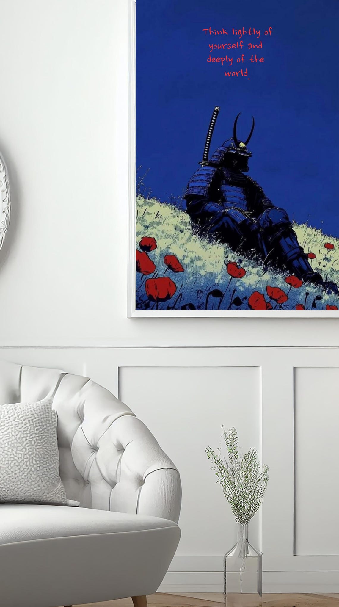 Samurai Warrior Meditating Poppy Field Think Lightly Quote Poster