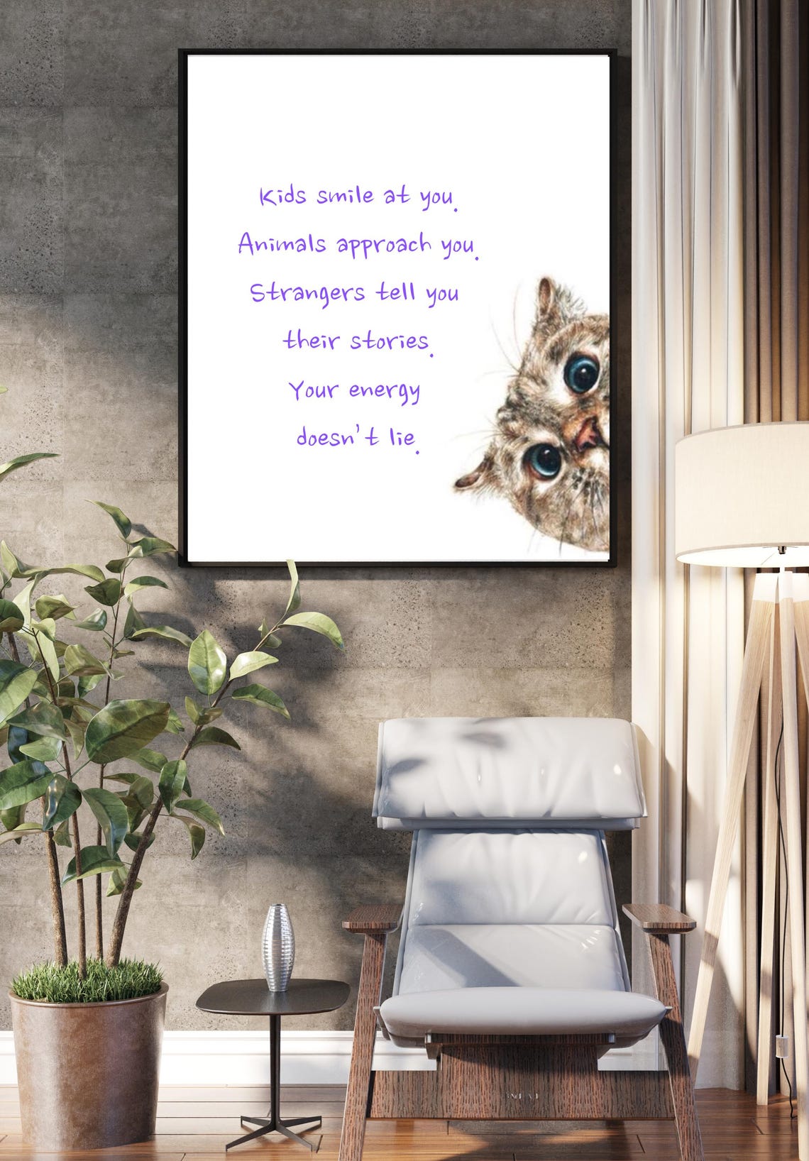 Your Energy Does Not Lie Quote Cute Kitten Peeking Funny Cat Poster