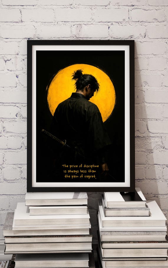 Price Of Discipline Golden Moon Samurai Warrior Mindset Wall Art