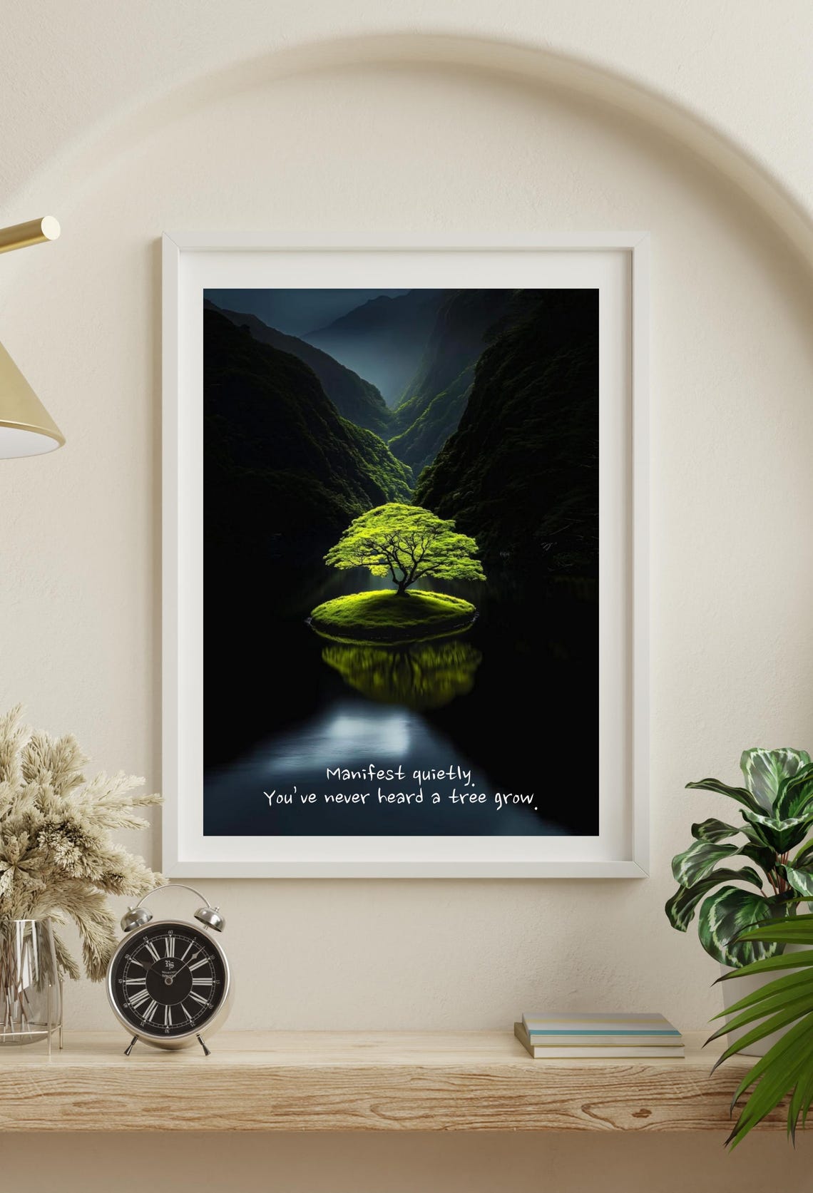 Manifest Quietly Tree Island Misty Valley Mindful Growth Nature Poster