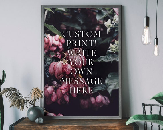 Personalised Floral Art Print Custom Poster Tropical Write Your Own Sign