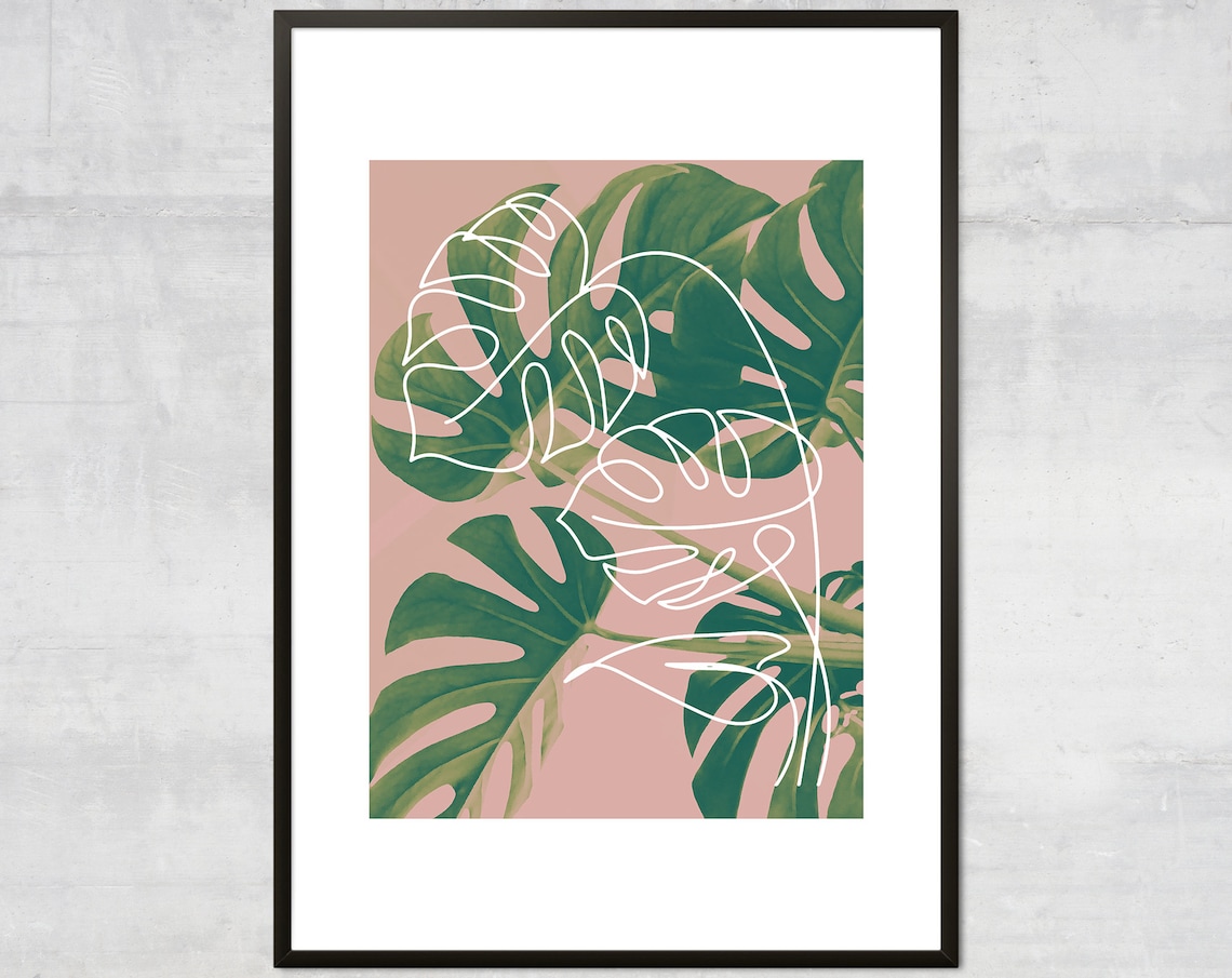 Monstera Leaf Print, Minimalist Tropical Boho Art Print