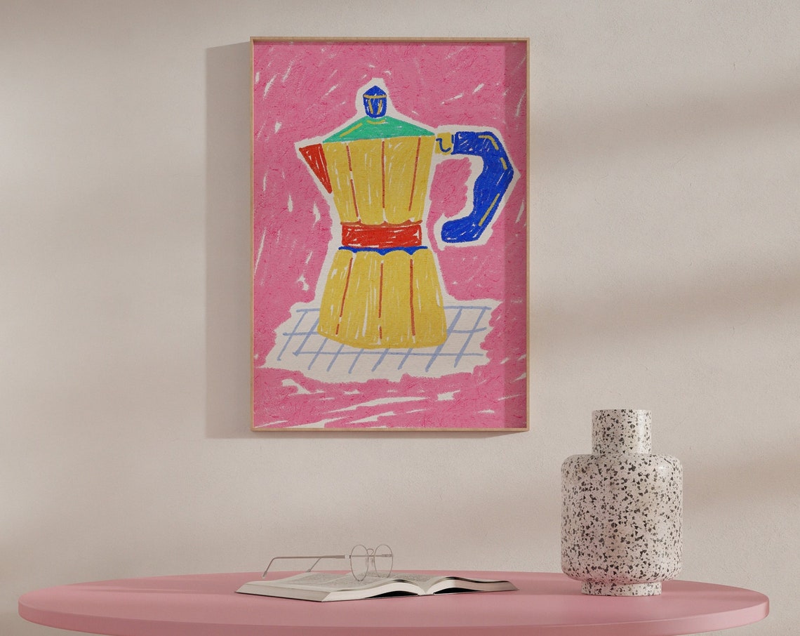 Colorful Moka Pot Illustration Kitchen Art Print
