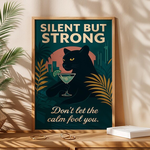Retro Panther Cocktail Poster Print, Jungle Bar