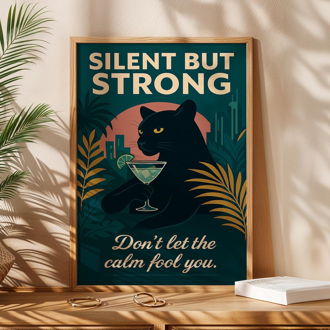 Retro Panther Cocktail Poster Print, Jungle Bar