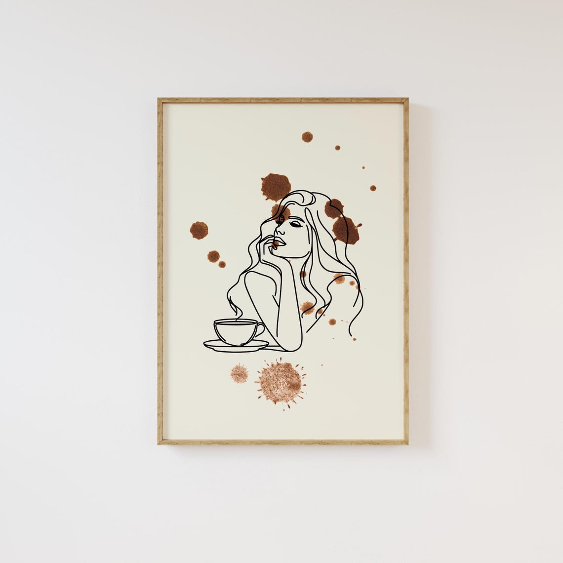 Coffee Lover Woman Line Drawing Coffee Splash Modern Kitchen Poster