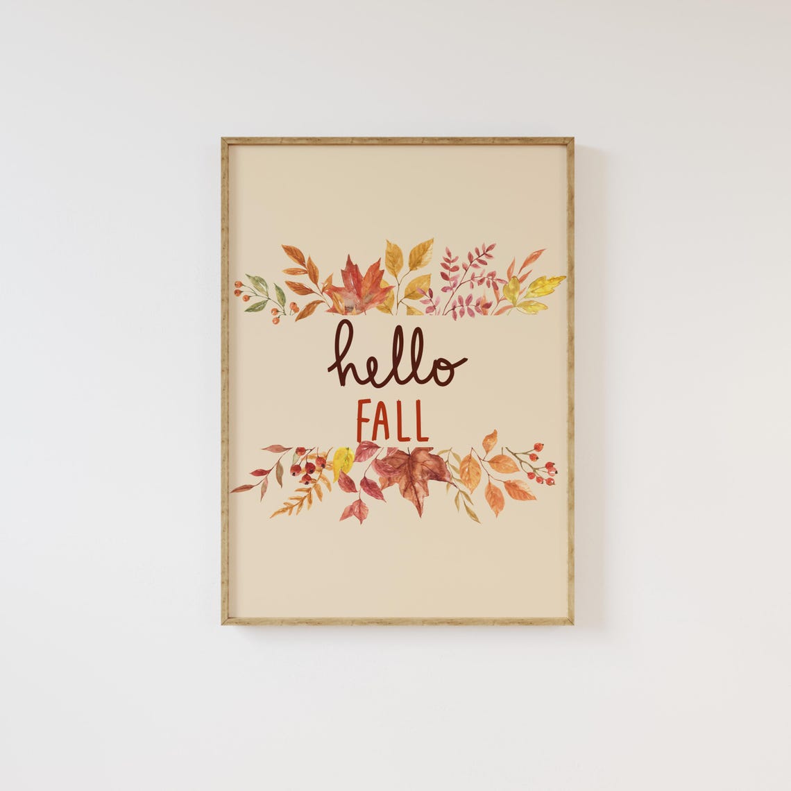 Hello Fall Vertical Watercolor Maple Leaves Cozy Autumn Poster