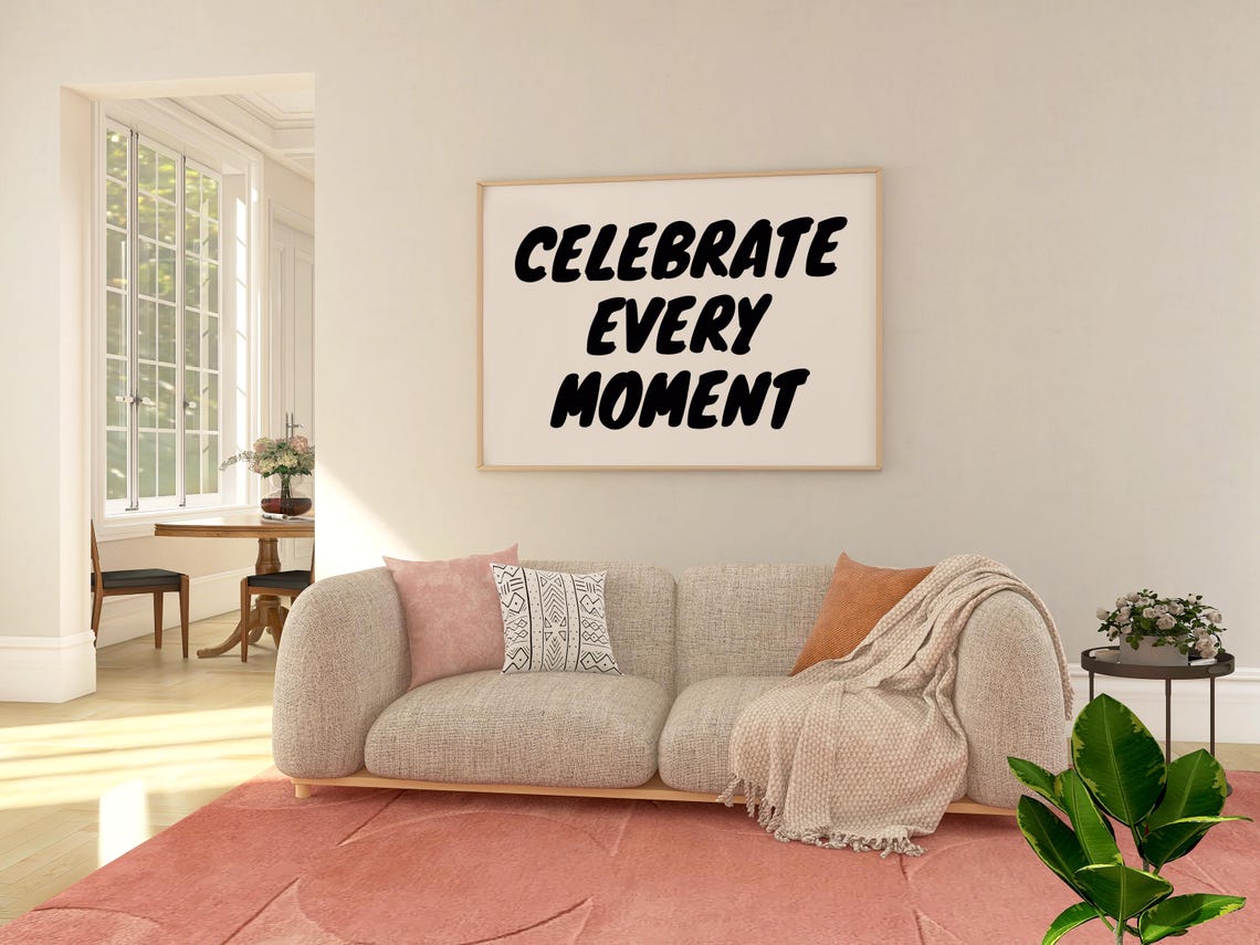 Celebrate Every Moment Black Bold Retro Lettering Gold Frame Poster - Image 2