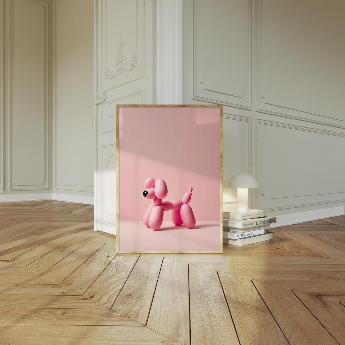 Pink Balloon Dog Cute Minimalist Print For Nursery Decor Gift - Image 2