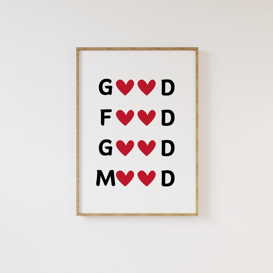 Good Food Good Mood Red Heart Letters Fun Kitchen Quote Poster