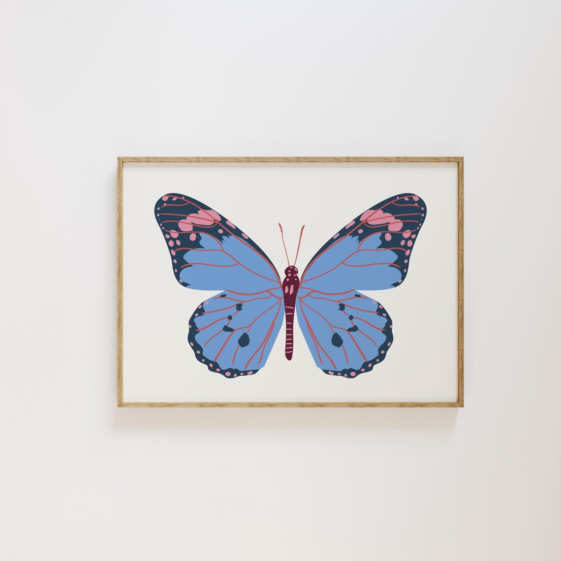 Blue Butterfly Poster Print Preppy Room Decor Colorful Art Print Teen Girl Bedroom Decor Dorm Room Wall Art