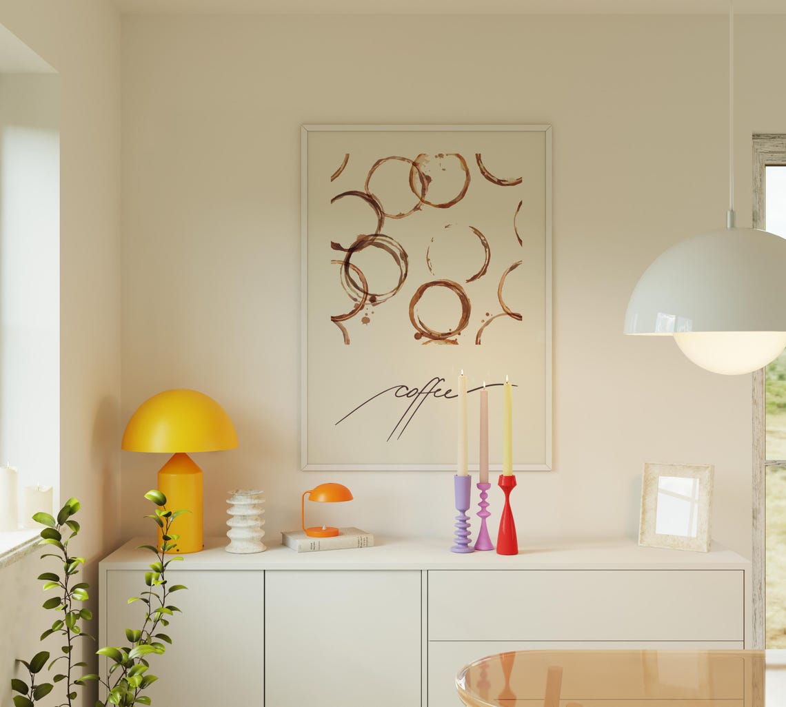 Coffee Cup Ring Stains Pattern Script Minimalist Kitchen Poster - Image 2