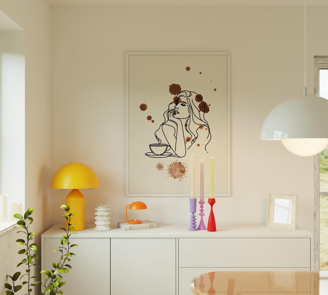 Coffee Lover Woman Line Drawing Coffee Splash Modern Kitchen Poster - Image 2