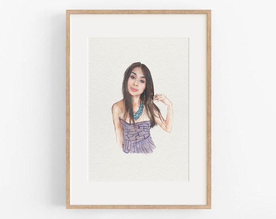 Custom Woman Watercolor Portrait From Photo Personalized Her Gift Art Poster