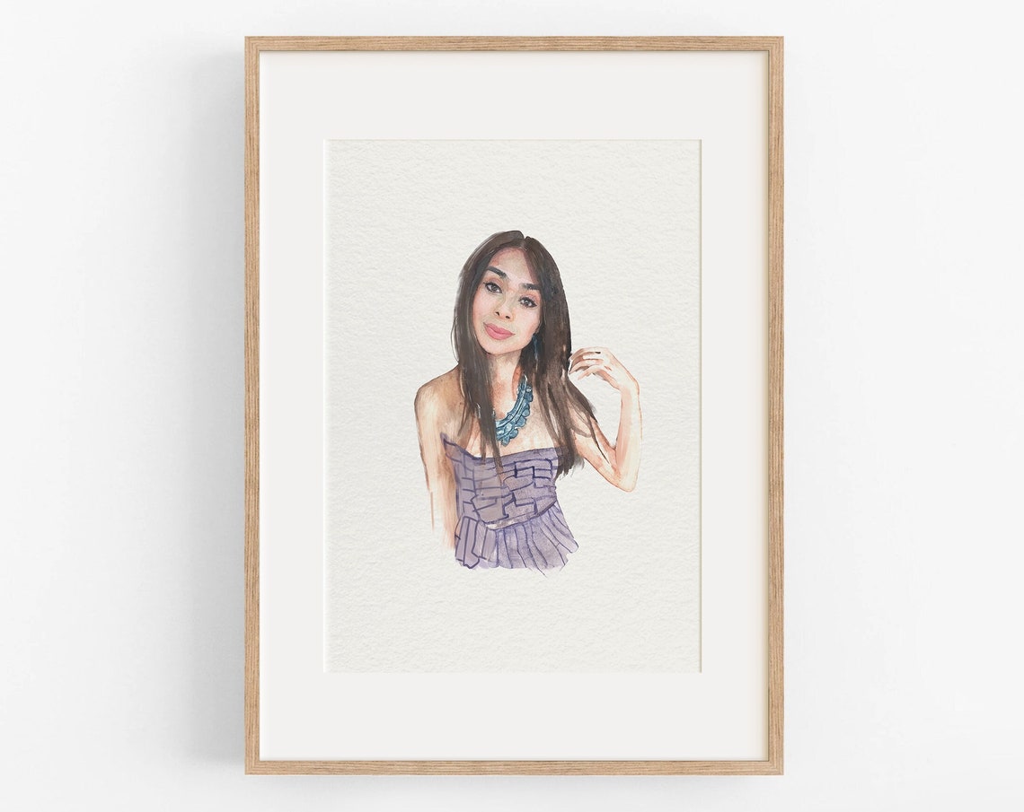 Custom Woman Watercolor Portrait From Photo Personalized Her Gift Art Poster