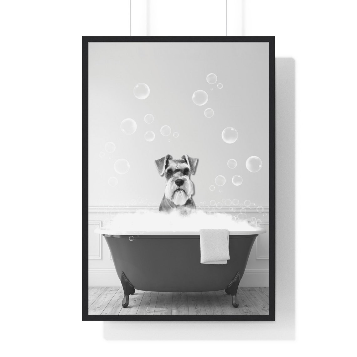 Miniature Schnauzer Soaking In Bubble Bath Bathroom Dog Wall Art