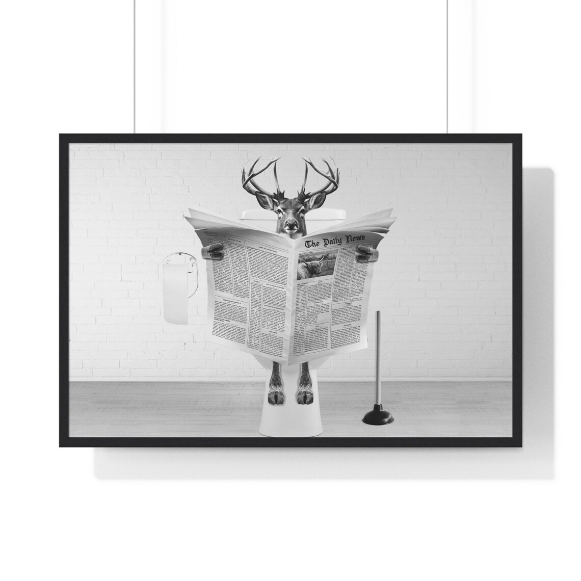 Majestic Deer Buck Reading Newspaper on Toilet Funny Bathroom Poster