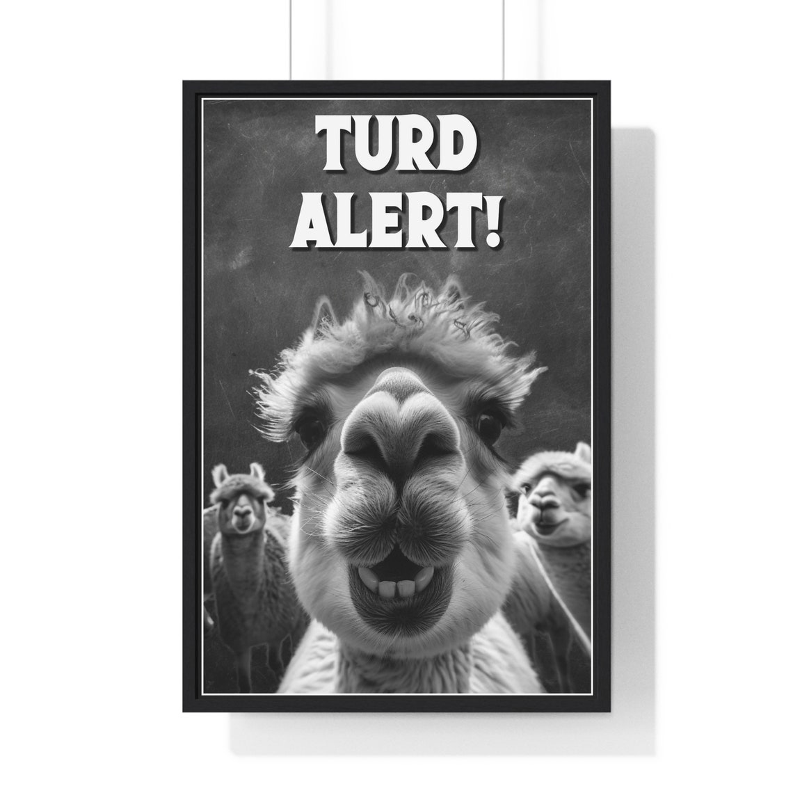 Alpaca Selfie Framed Close-Up Turd Alert Funny Bathroom Quote Poster