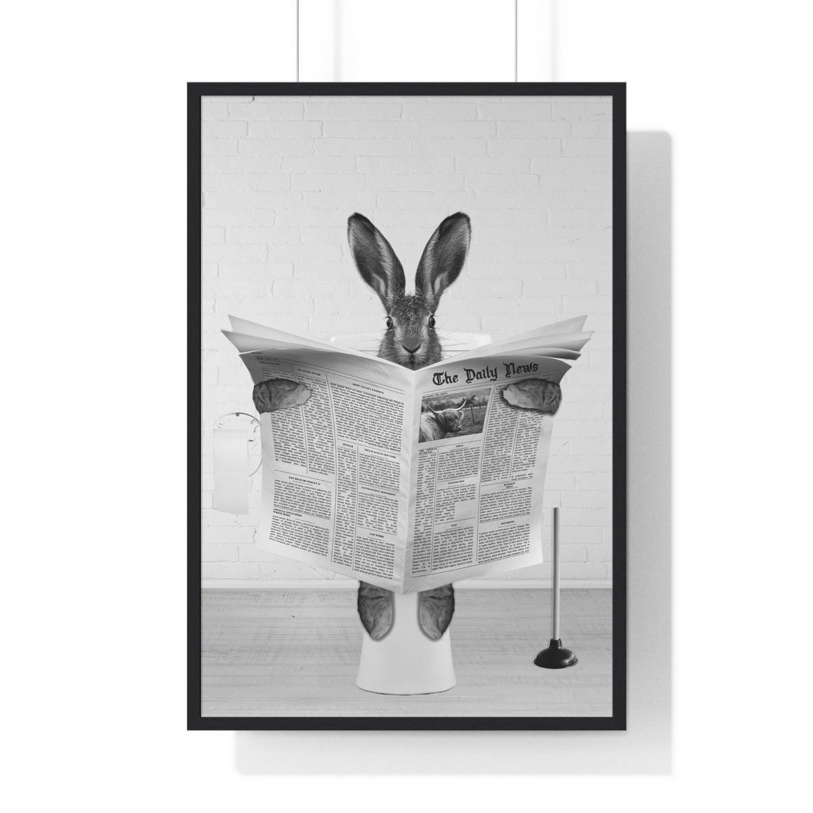Rabbit Reading Newspaper While Sitting On Toilet Funny Poster