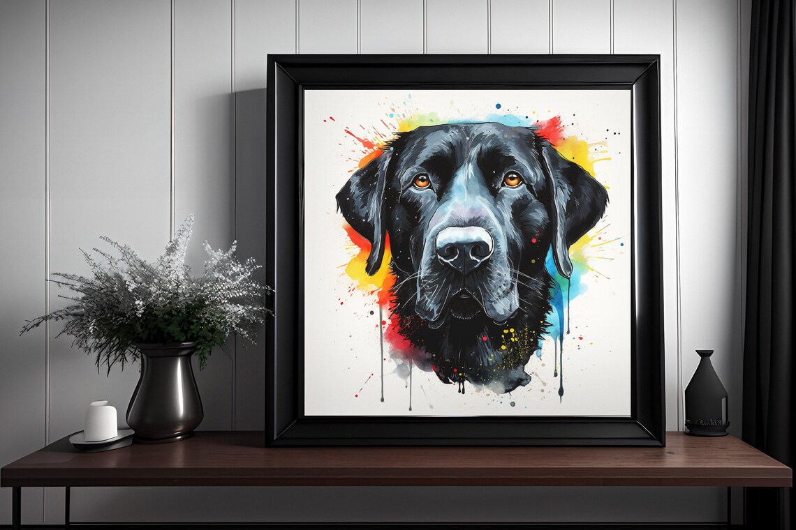 Black Labrador Retriever Watercolor Splatter Portrait Dog Poster