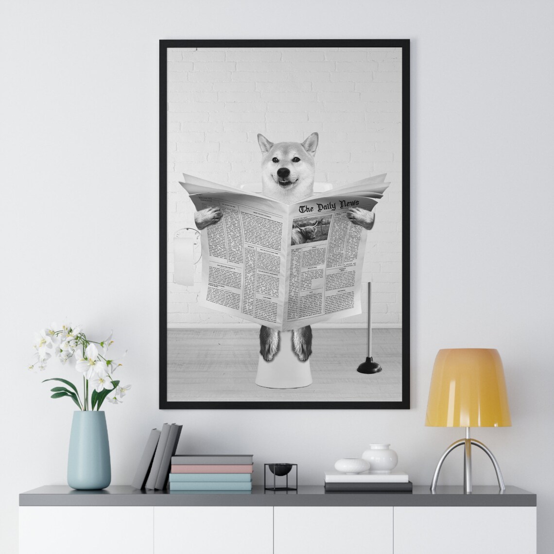 Funny Shiba Inu Art Funny Bathroom Print Toilet Poster Bathroom Art Funny Shiba Inu Black And White - Image 2
