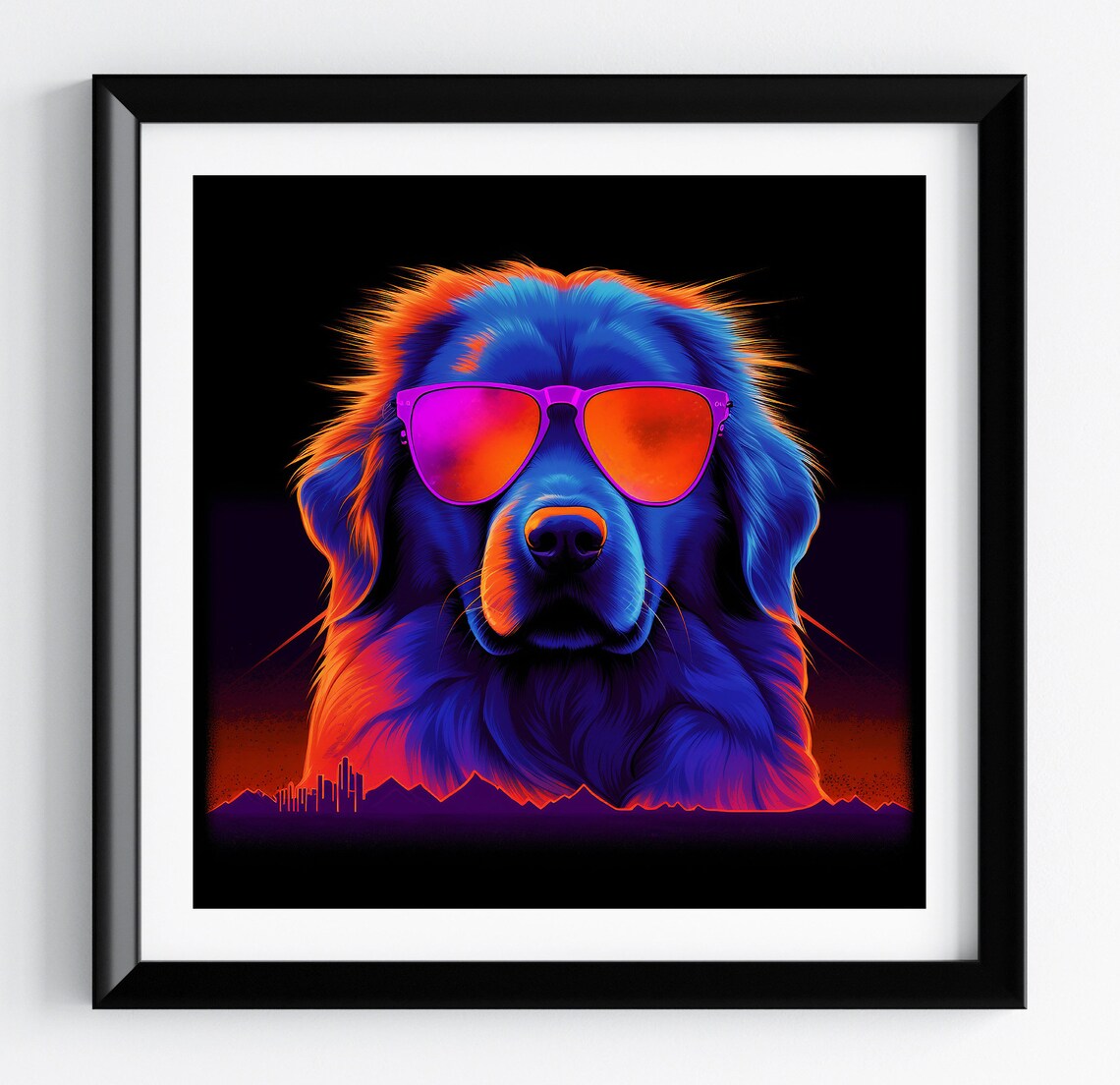 Great Pyrenees Neon Night Horizon Cool Fun Dog Portrait Poster