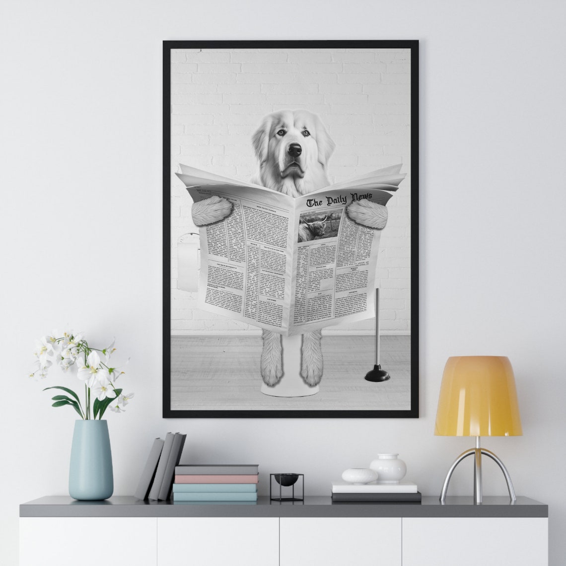Great Pyrenees Wall Art Funny Bathroom Print Toilet Poster Bathroom Art Great Pyrenees Black And White - Image 2