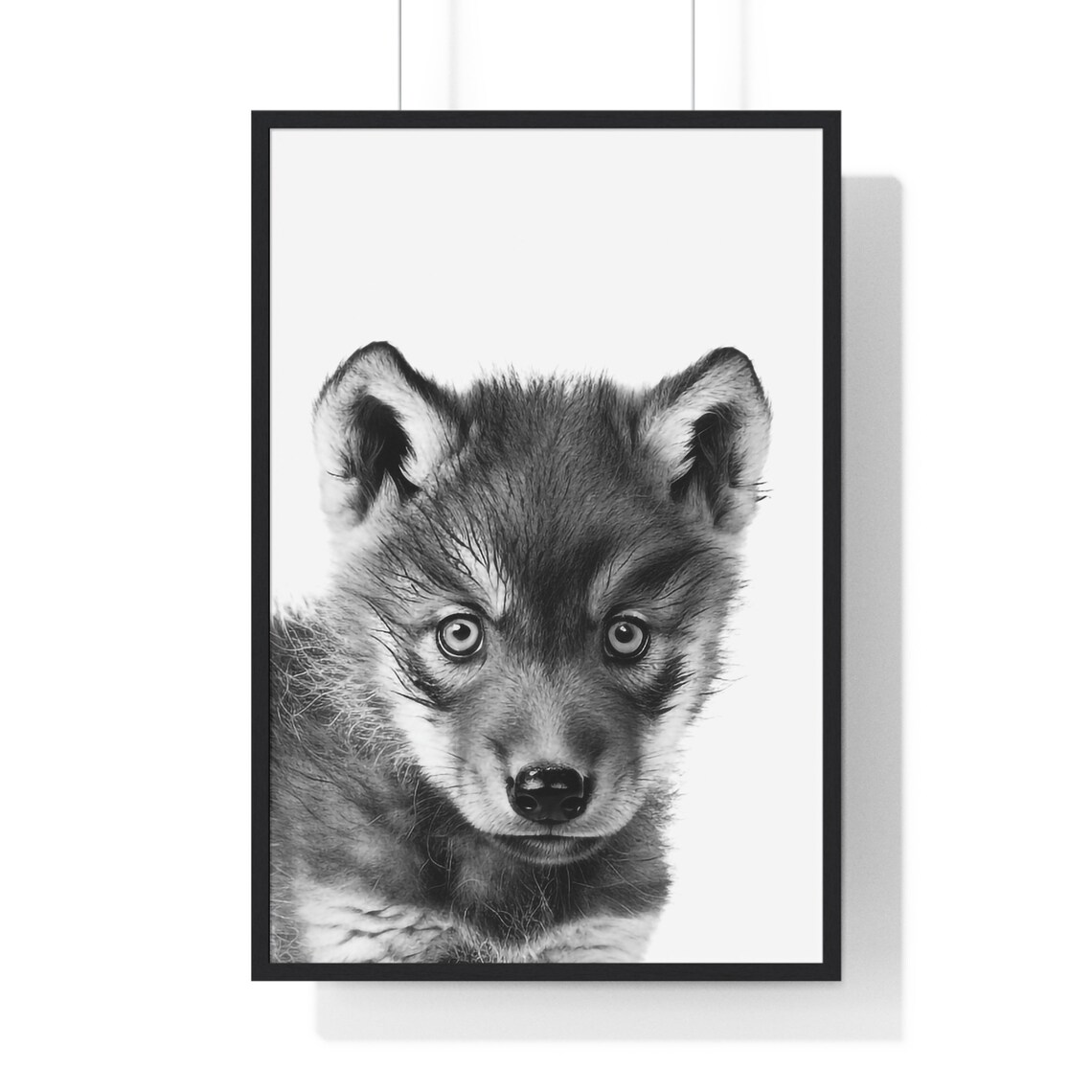 Baby Wolf Pup Portrait in Black and White Nursery Style Poster - Image 2