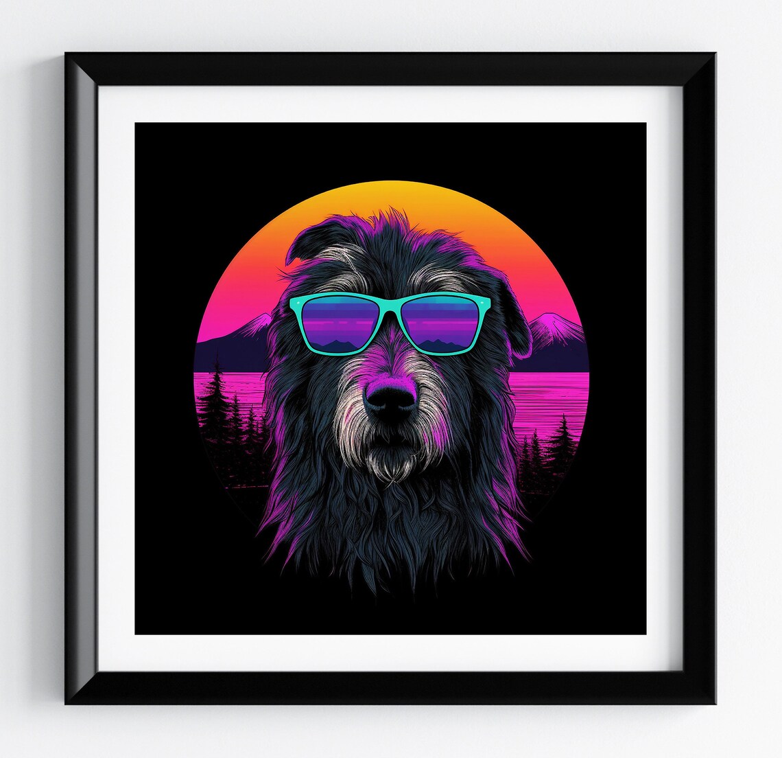 Irish Wolfhound Mountain Lake Teal Shades Dog Portrait Poster