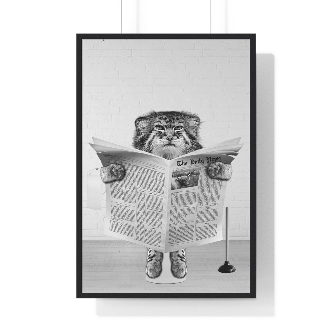 Pallas Cat Reading Newspaper While Sitting On Toilet Funny Poster