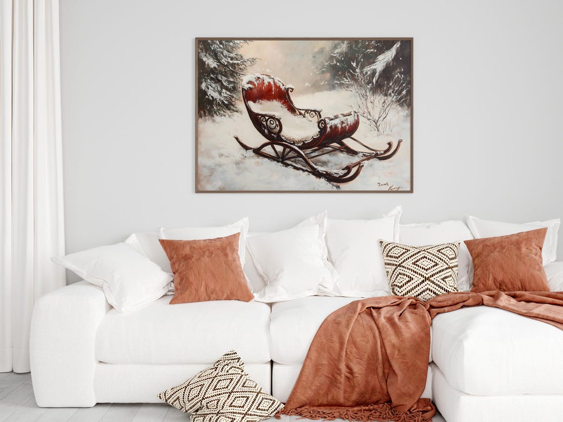 Antique Red Sleigh Covered In Snow In A Winter Forest Poster - Image 2