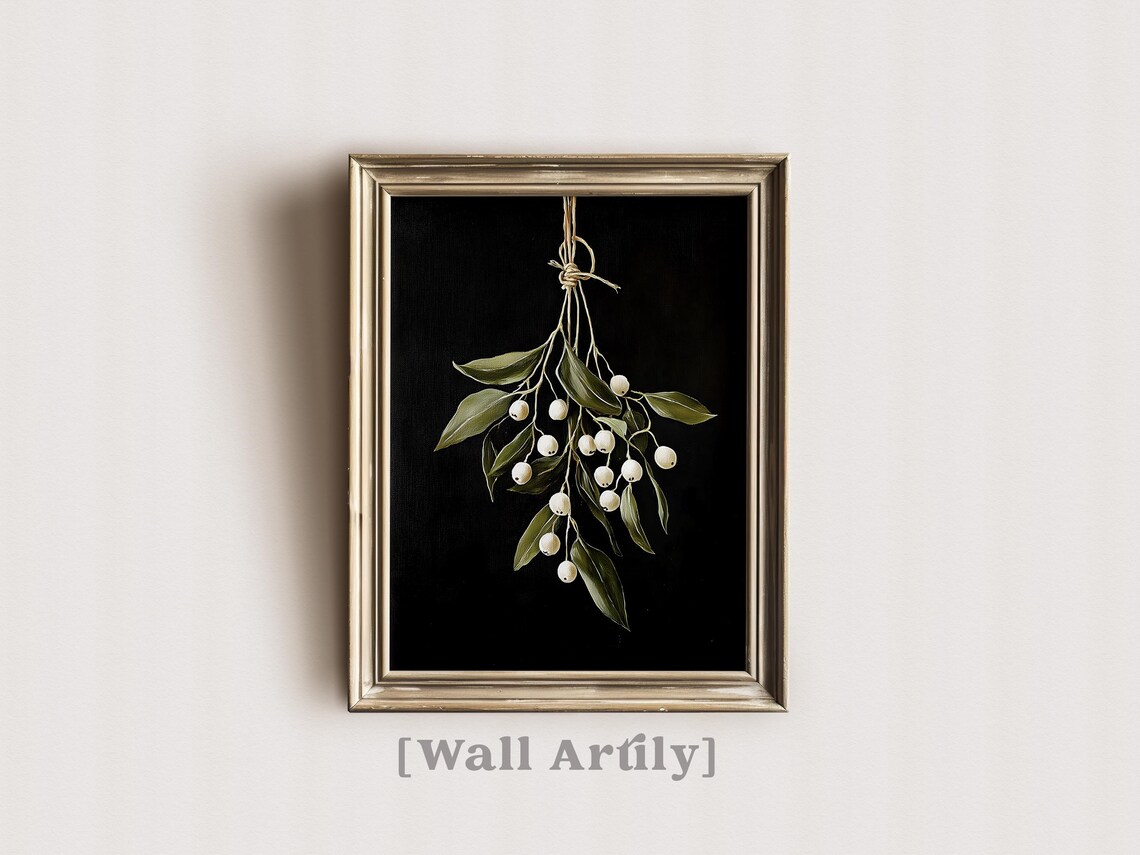 Hanging Mistletoe With White Berries On Black Background Poster - Image 7