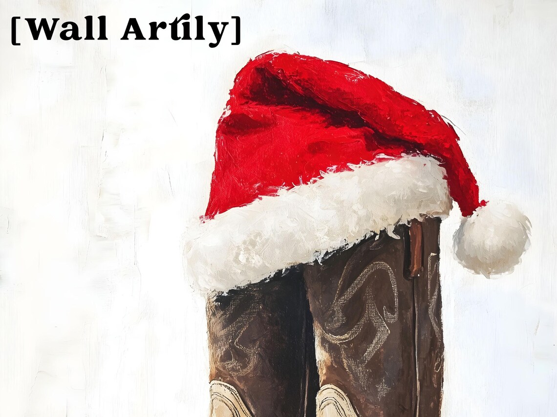 Christmas Cowboy Boots Holiday Western Art Print - Image 2