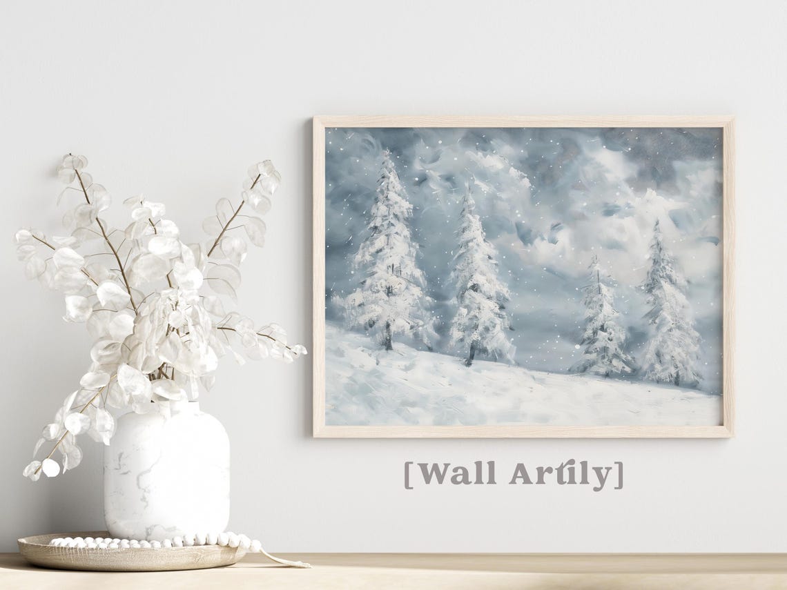 Snowy Pine Forest Storm Winter Landscape Painting Decor Poster - Image 6
