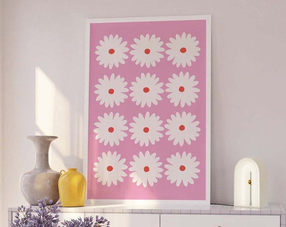 Pink Daisy Print Art Flower Wall Art Pink Daisies Floral Art Print Cute Trendy Wall Art