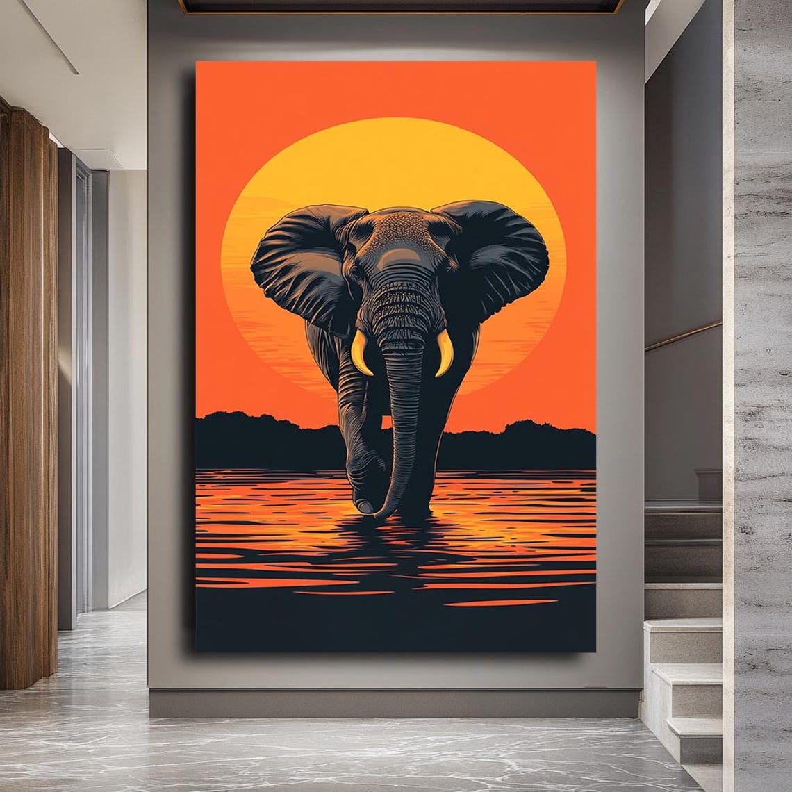 Elephant Silhouette Blazing Sunset African Safari Wildlife Poster - Image 5