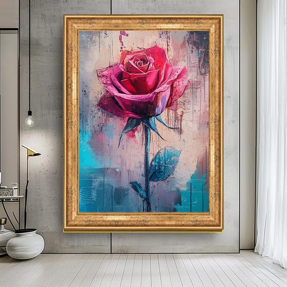 Abstract Rose Wall Art Modern Floral Vibrant Red Rose Painting Bold Flower Artwork Contemporary Flower Decor For Living Room