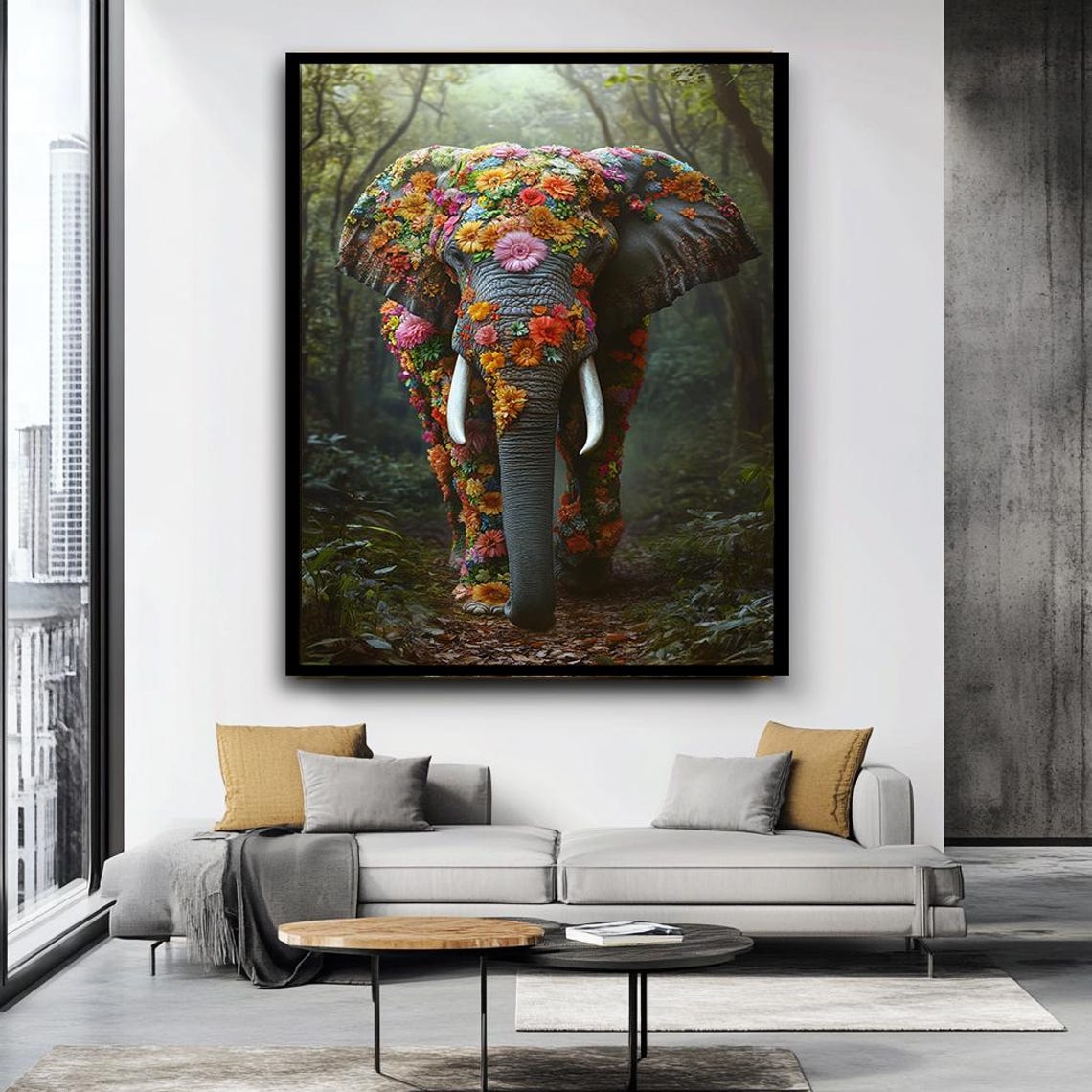 Majestic Elephant Covered In Colorful Flowers Jungle Fantasy Poster - Image 3