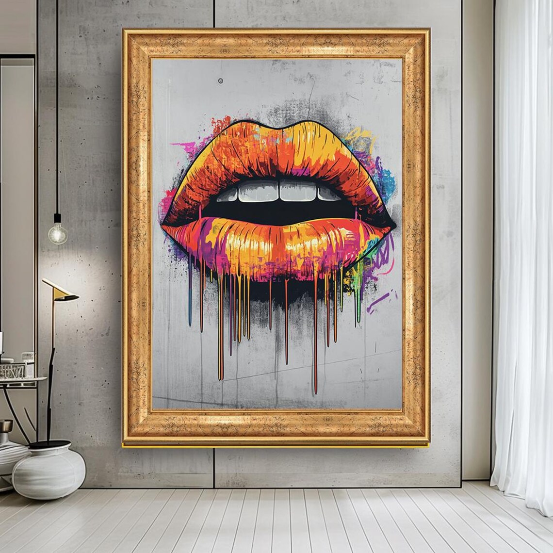 Vibrant Dripping Lips Pop Art Colorful Urban Street Art Poster